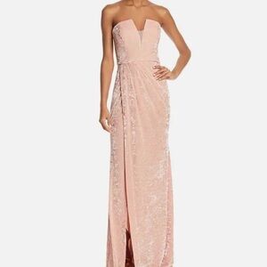Avery G blush pink crushed velvet strapless dress